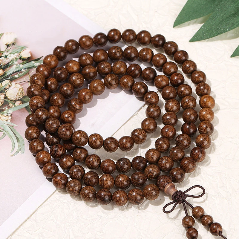 Natural Sandalwood Mala Beads Bracelet Prayer Meditation 8mm 108 Sanders Wooden Beads Elastic Strand Bracelets for Men and Women