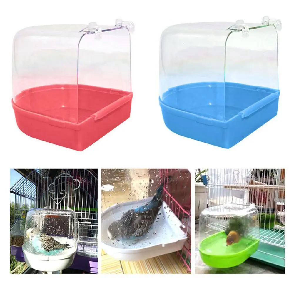 Cage Decor Transparent Hanging Pet Bird Parrot Bathing Tub Bathtub Shower Box Cage Decor