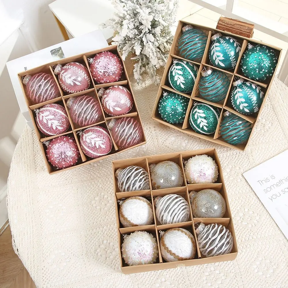 

9pcs 8cm Painted Christmas Balls Set Transparent Shatterproof Electroplated Christmas Hanging Balls Reusable Exquisite