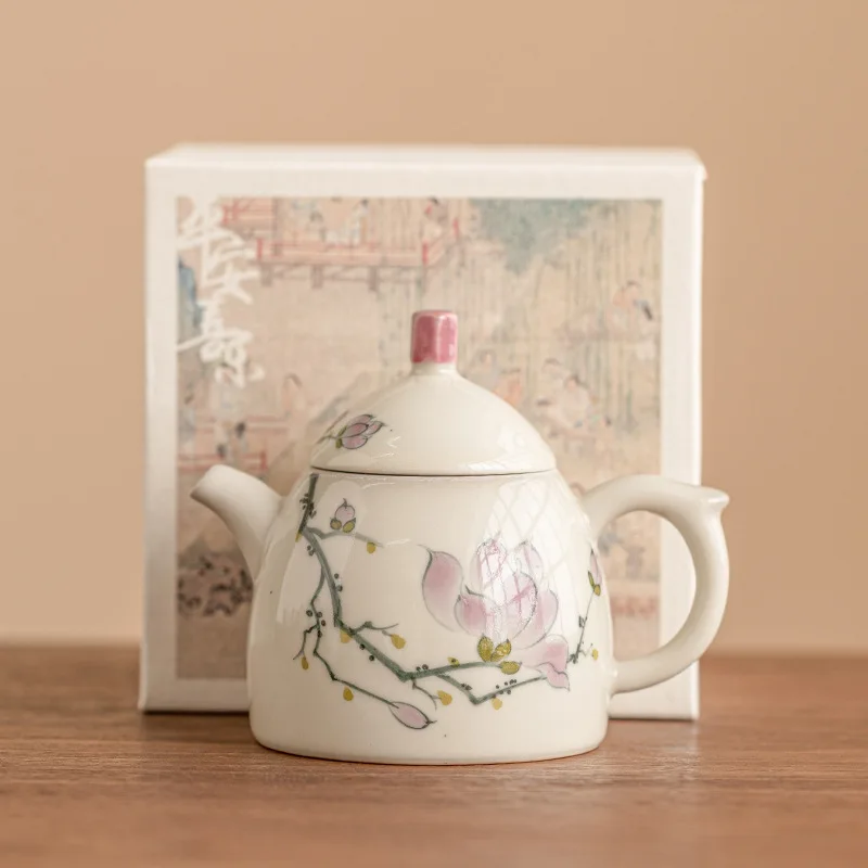 Hand-painted Magnolia Teapot Ceramic Mini Pot Single Chinese High-end Kung Fu Tea Teapot Single Pot