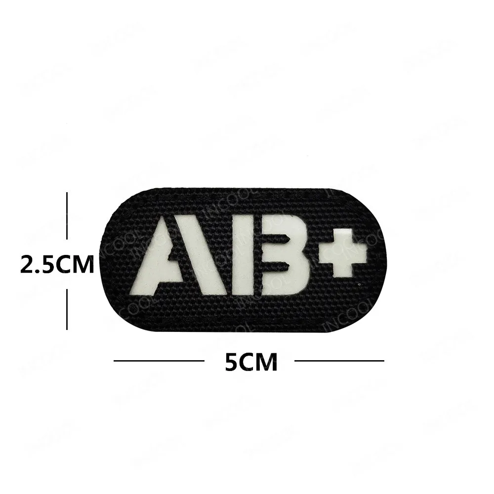 A B AB O Positive POS Negative NEG Blood Type IR Reflective Patches White Glow In Dark Patch Chevron Patch For Clothing