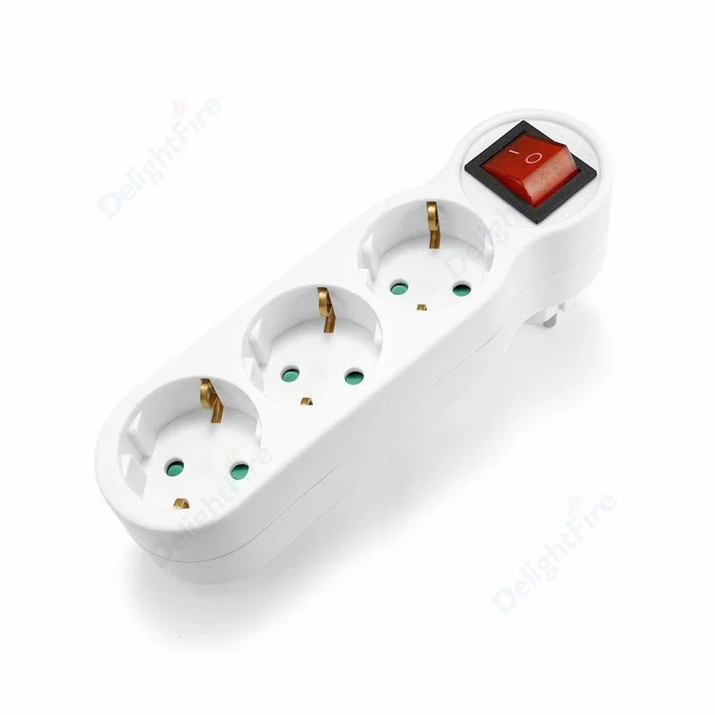 EU Plug Adapter With Switch ON/OFF Power Converter 1 To 1/2/3 Way EU Standard Electrical Socket Germany Korea Spian Plug Adaptor