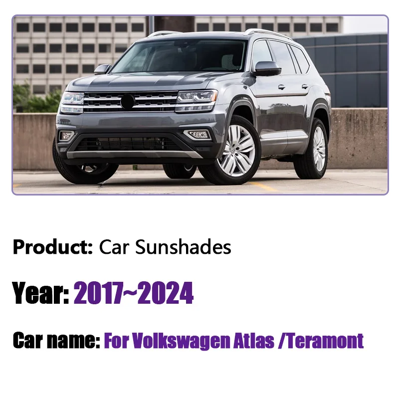 For Volkswagen Atlas Teramont 2017-2024 Car Sunshade Heat Insulation Shading Anti-UV Privacy Protection Sun Visors Accessories