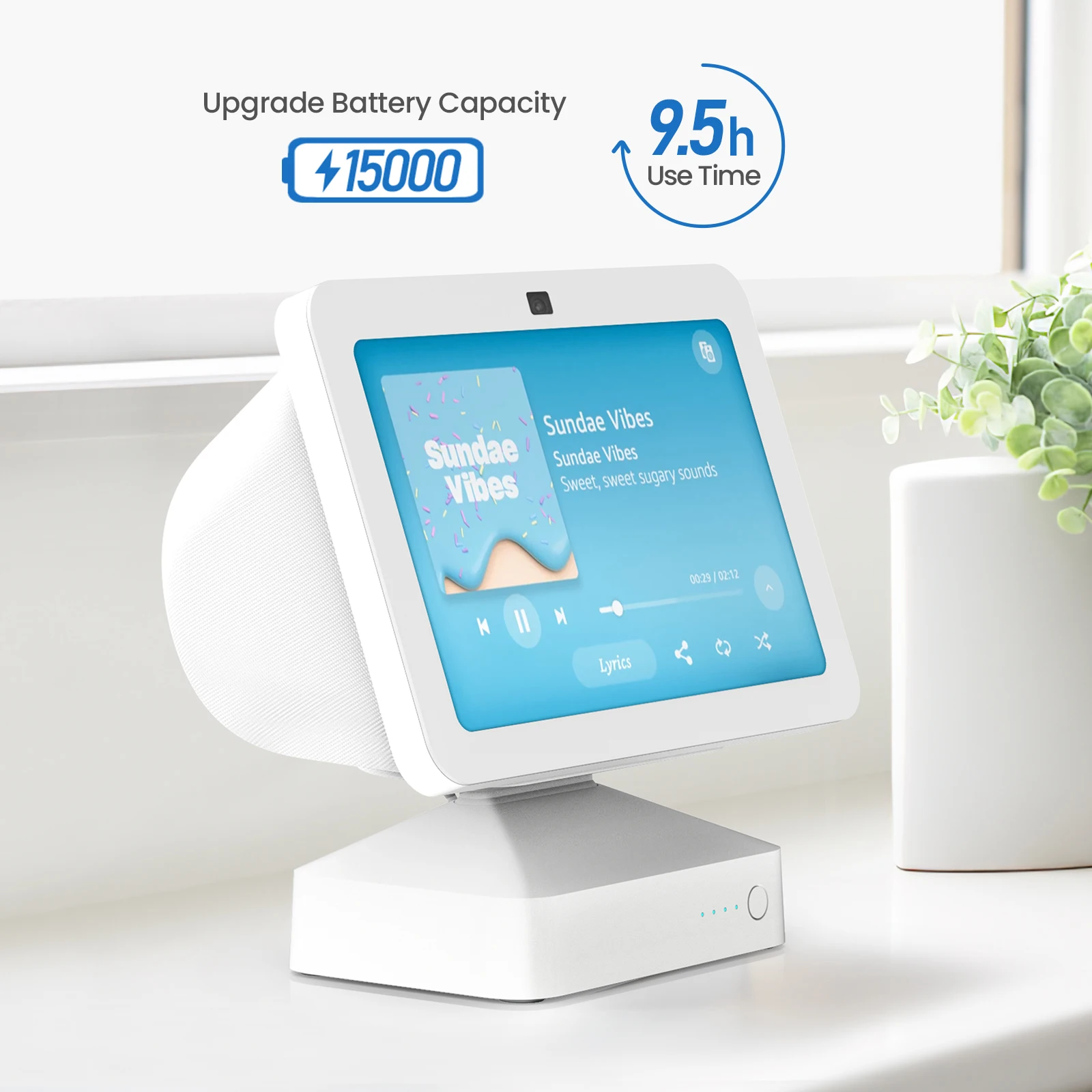 CornerMM-Base de batterie mobile pour Echo Show 8, 3ème Isabel, écran Amazon Alexa, 15000mAh, temps de lecture de 9,5 heures, support de station d'accueil