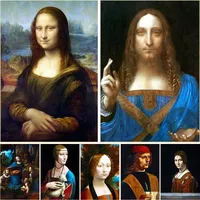 Famous Leonardo Da Vinci Artwork Mona Lisa Salvator Mundi Canvas Painting Poster Wall Art Pictures Living Room Home Decor