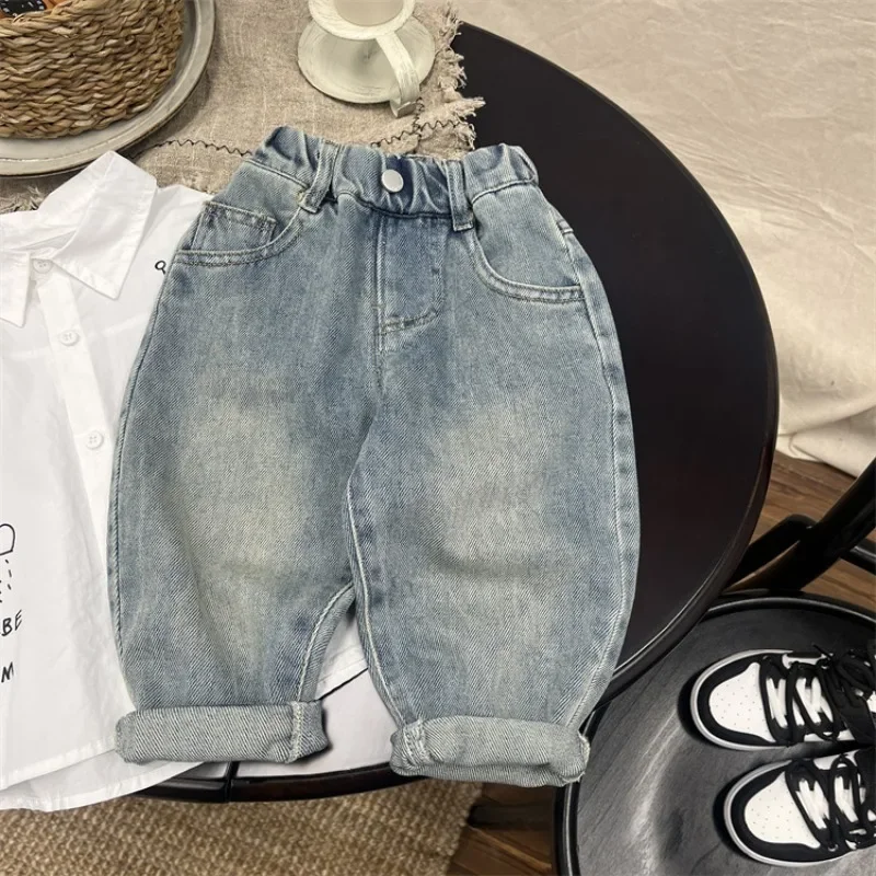 Boy graffiti jeans 2024 Autumn cute Girls loose casual denim pants Children's Clothing all-match Trousers