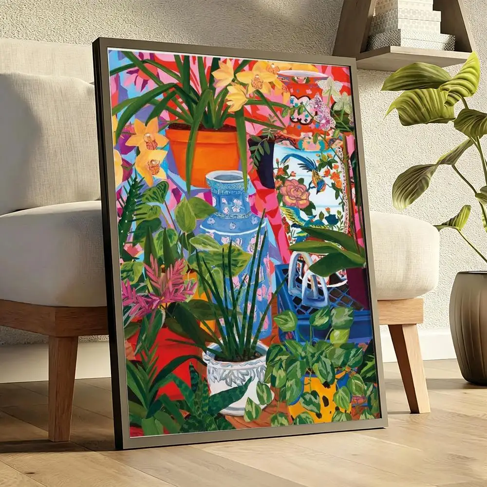 Modern Multicolored Abstract Garden Painting Calligraphy Canvas Poster Wall Art Aesthetic Home Decoration for Living Room
