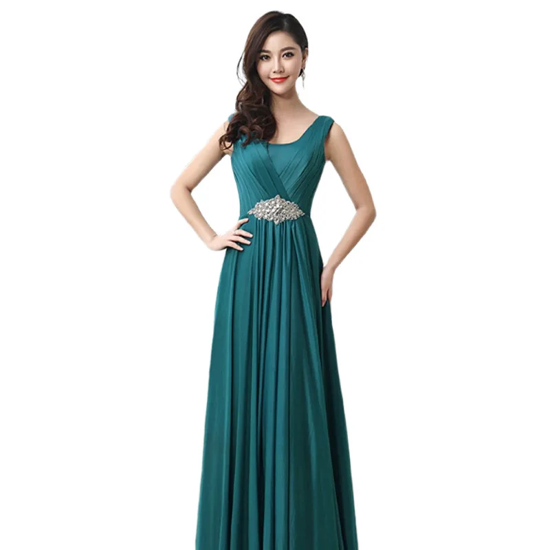 

Evening dress banquet 2025 new green sleeveless temperament long host chorus stage team performance uniform
