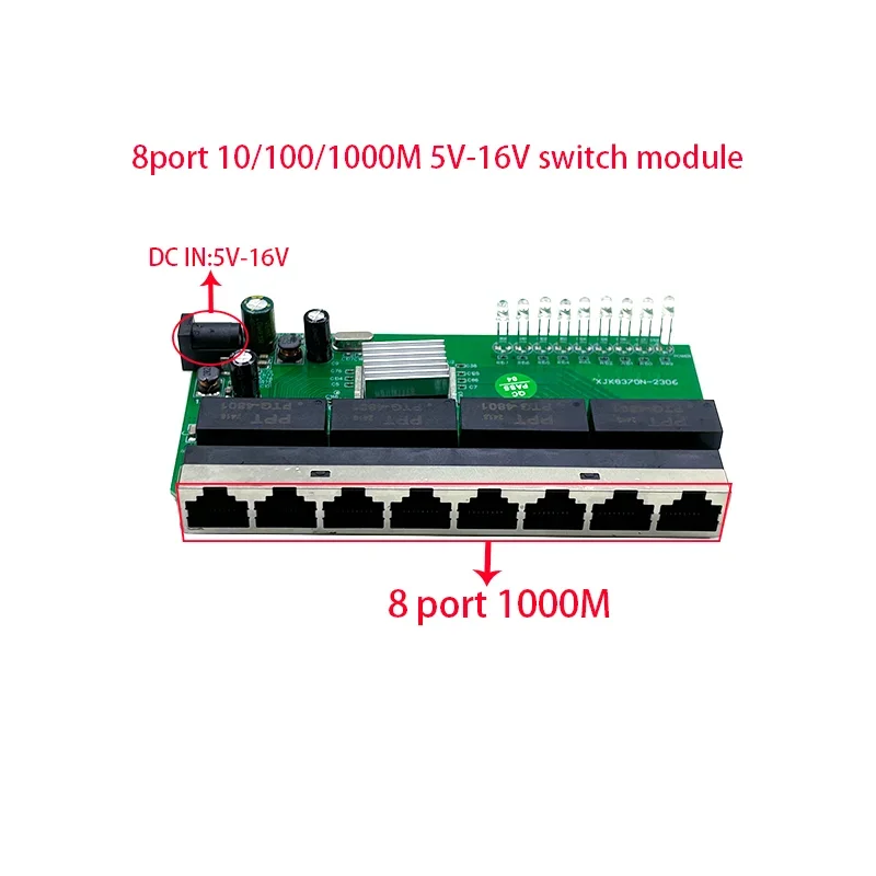 8-portowy moduł przełączników przemysłowych sieci Ethernet 10/100/1000M 5 V-16 V