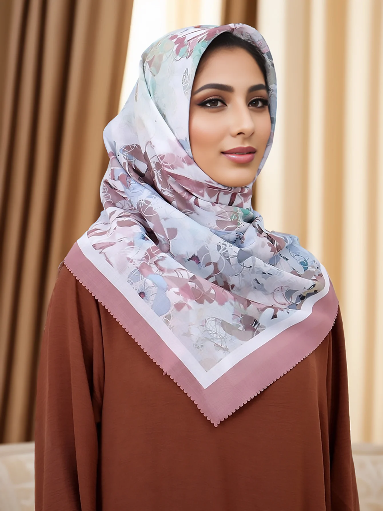 Printed Square Scarf Women Hijab Wraps All Season Popular Headband Lady Party Wraps Headscarf With Laser Edge 110*110cm