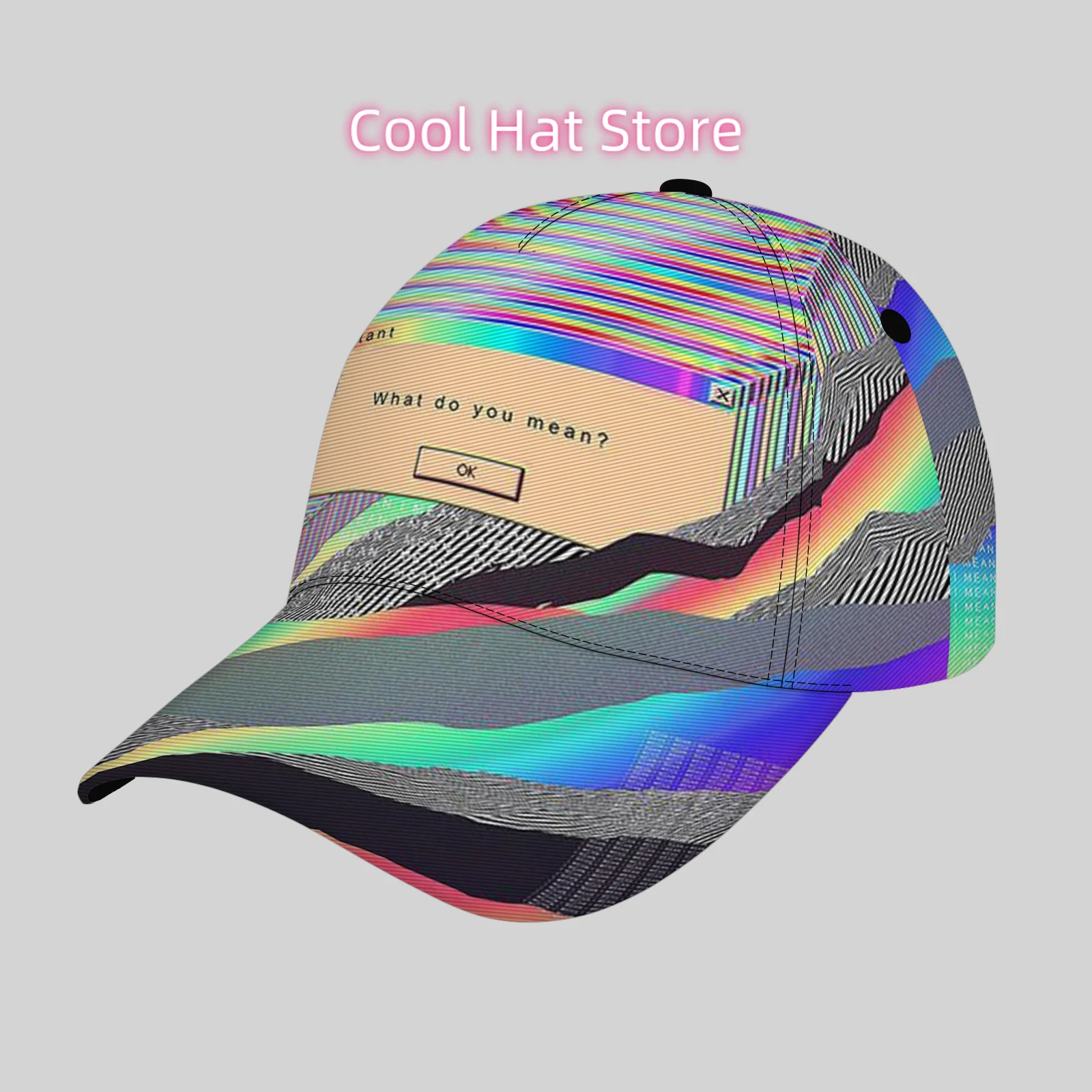 Gorra de béisbol unisex ligera y ajustable con la frase "¿Qué significa eso?" Text - Color degradado funky (///) Estilo hip-hop, UPF Sun Pro