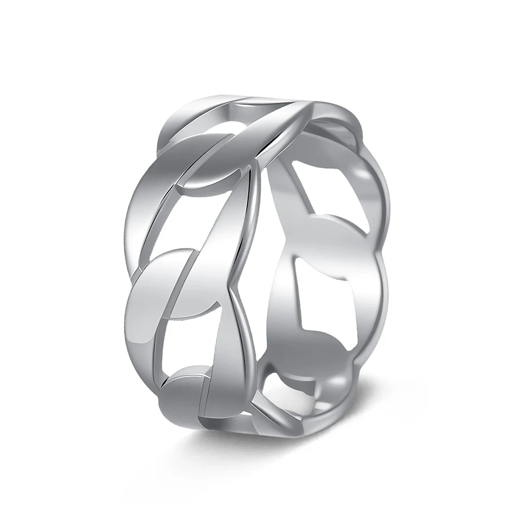 Offener Kettenglieder-Ring für Herren, goldfarben, aus poliertem Edelstahl, Schmuck mit ineinandergreifendem Muster, auffälliger, urbaner Stil. – Detail 6