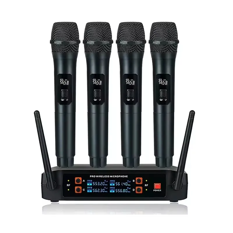 

Professional UHF Wireless Mic Karaoke 4 Channel Wireless Microphone for Church Stage Performance