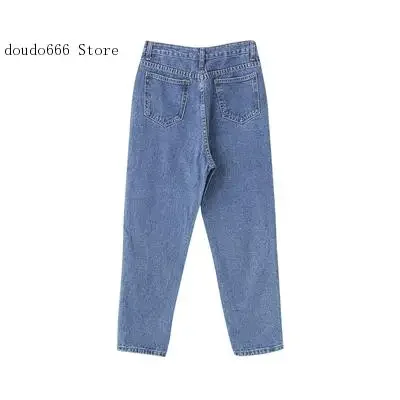 Women's Fashion Spring and Autumn Blue Contrast Color Mid-Length Wide Leg High Waist Loose Long Jeans