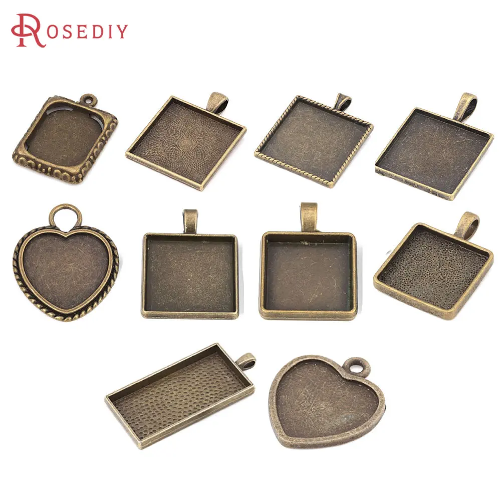 Antike Bronze Zinklegierung Rechteckige Basisschalen Blenden Cabochon Perlen Cameo Einstellungen Anhänger Schmuckherstellung Zubehör Zubehör