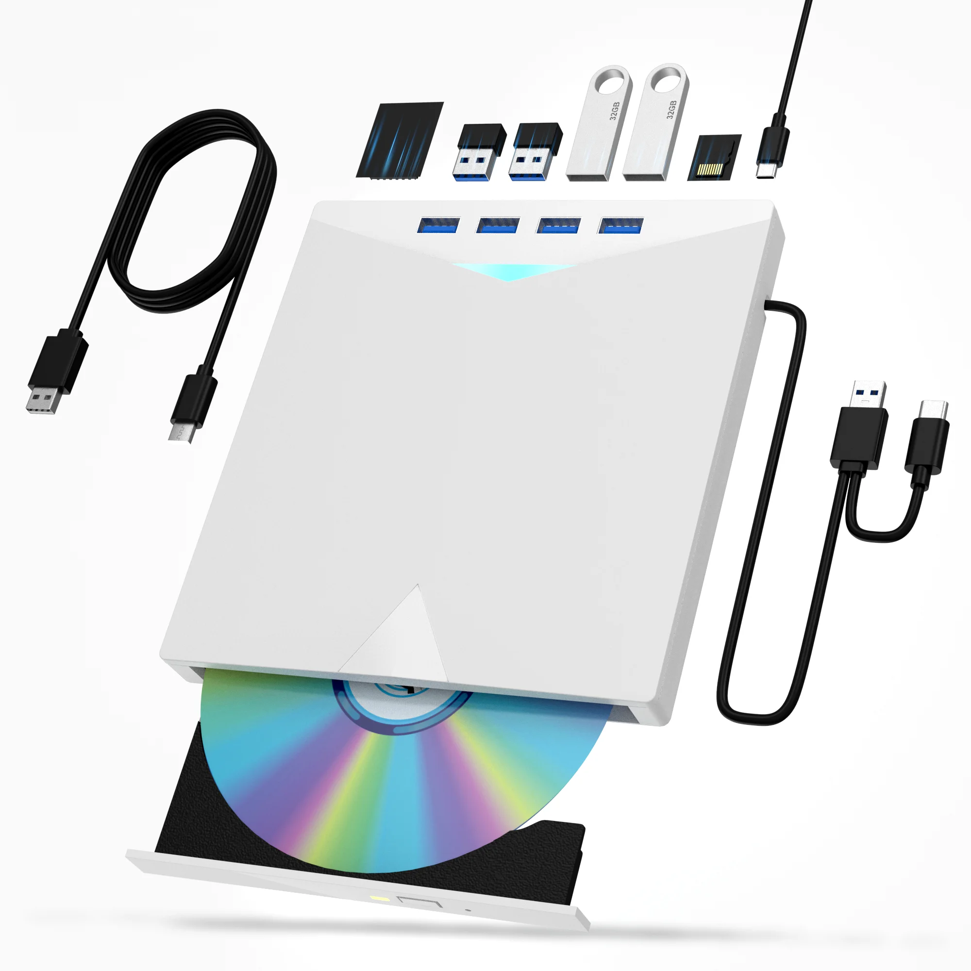 7-in-1 RGB Externes DVD-RW-Laufwerk USB 3.0 Typ C Schnittstelle DVD CD-Brenner Brenner Leser Player Optisches Laufwerk für Laptop Notebook