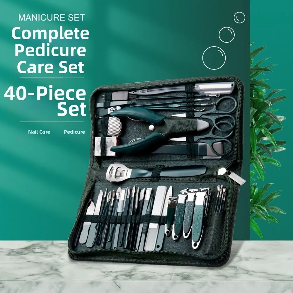 Stainless Steel Nail Clippers Set Black Green Durable Toenail Clippers Kit Professional Manicure And Pedicure Set for Nail Care