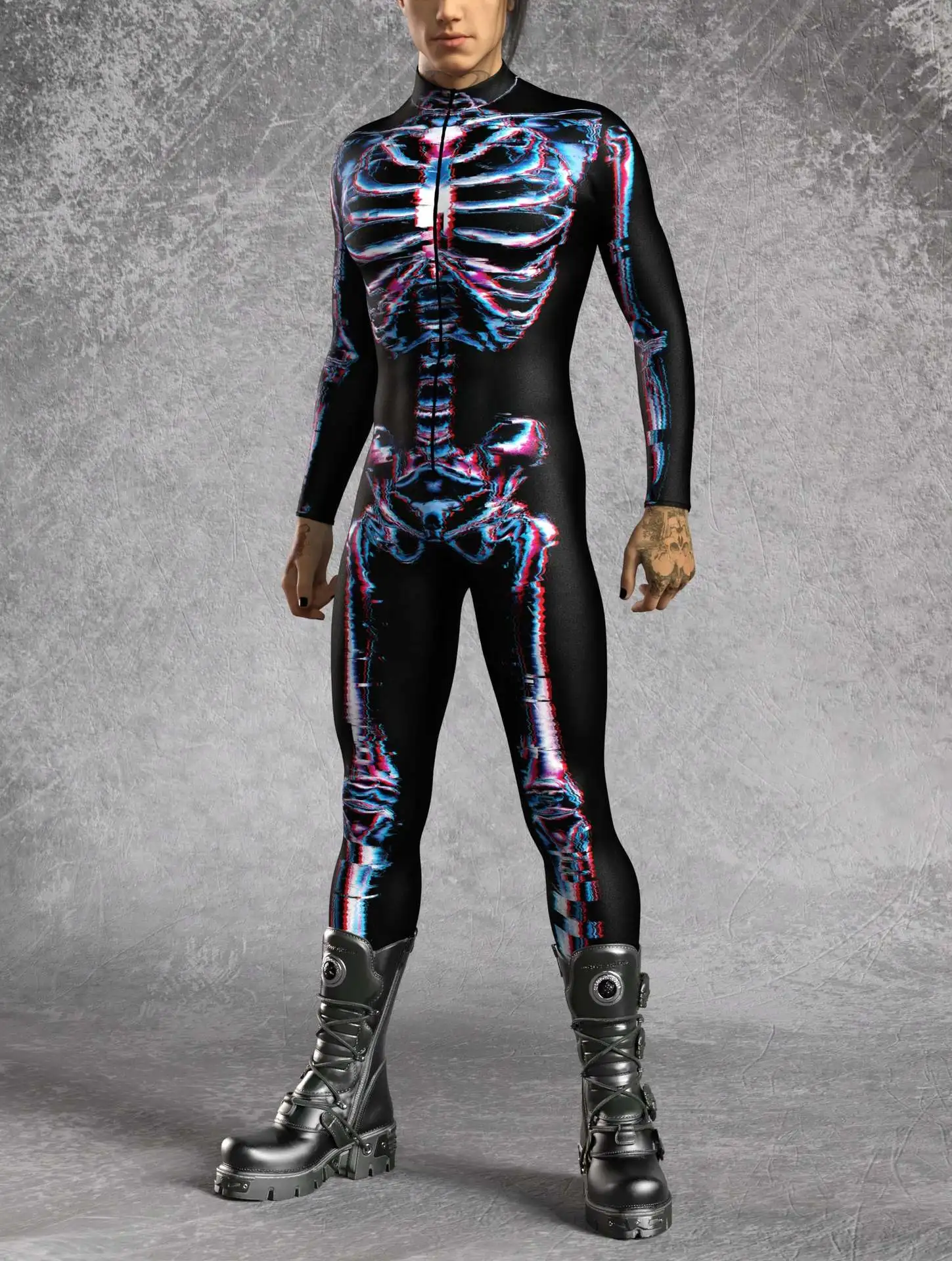 Herren Sexy Bunter Print Bodysuit Punk Morphsuit Halloween Roboter Zentai Anzug Feiertagsparty Jumpsuit Rave Cosplay Kostüm – Detail 24