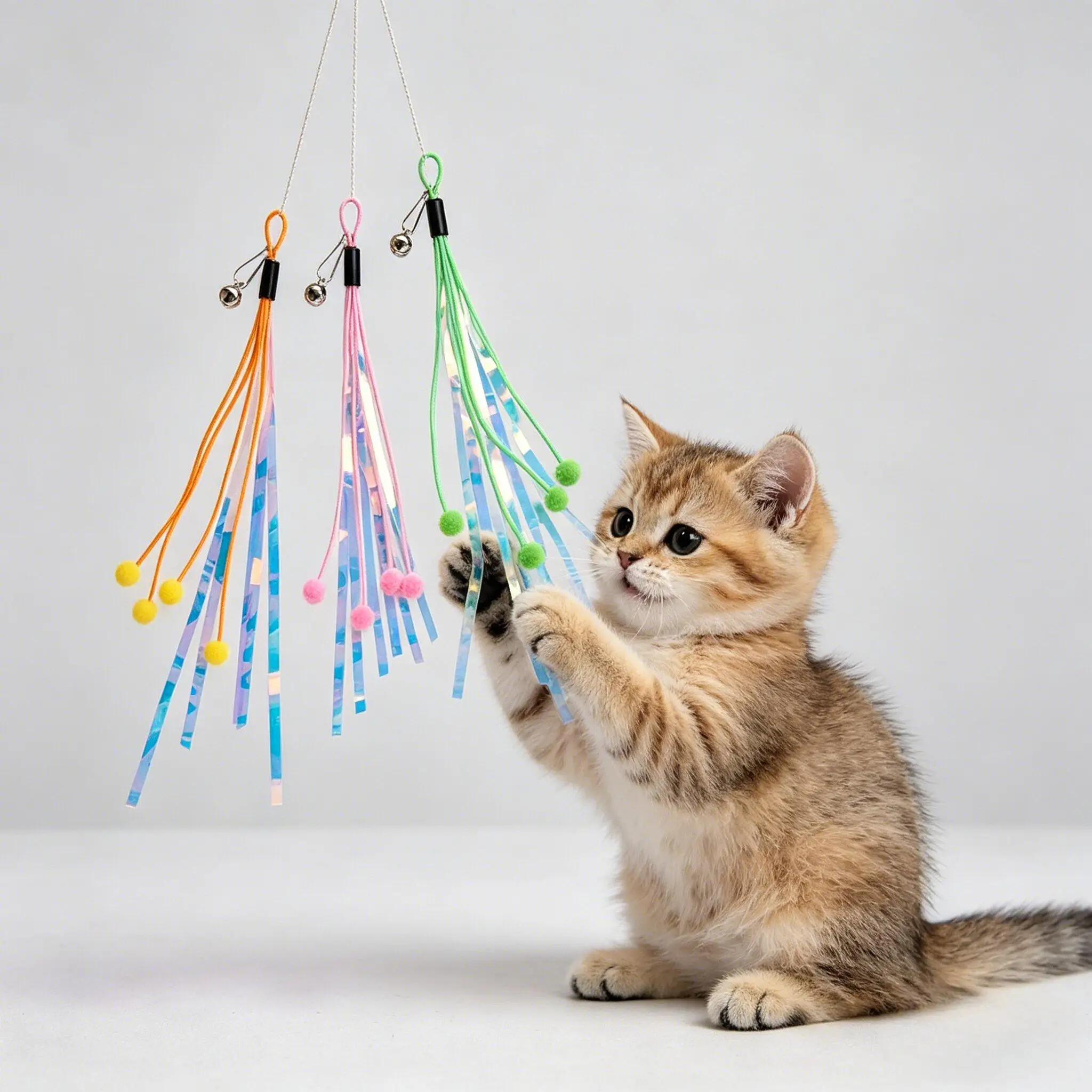 Colorful Tassel Ribbon Cat Teaser Wand for Changing Heads, Cat Teaser Wand Accessories, Suitable for All Kinds of Cats