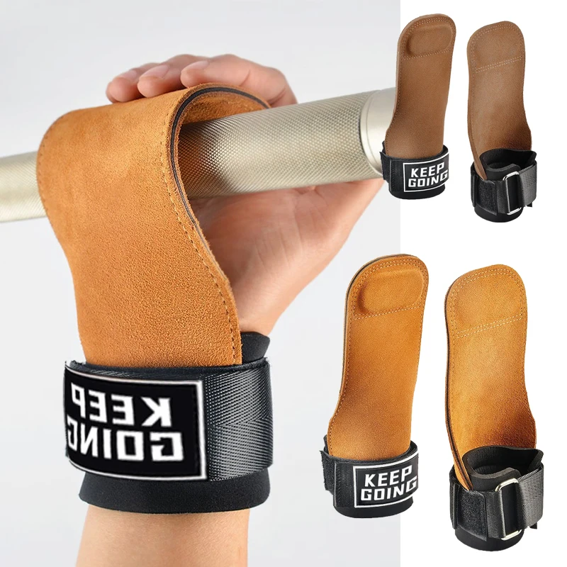 1PC Cowhide Gym Gloves Straps Grips Pads Anti-Skid Weight Power Belt Lifting Pads Deadlifts Workout Pull Ups Bracer Protection