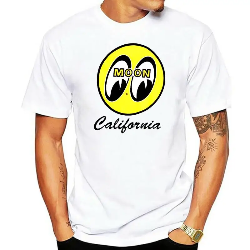 Men Mooneyes Moon Equipped California Script Logo T-Shirt White Cotton TM141WH Environmental printed