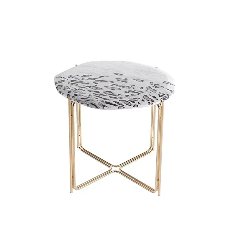 Italian light luxury marble edge few designer modern mansion villa living room metal base leopard print sofa corner few