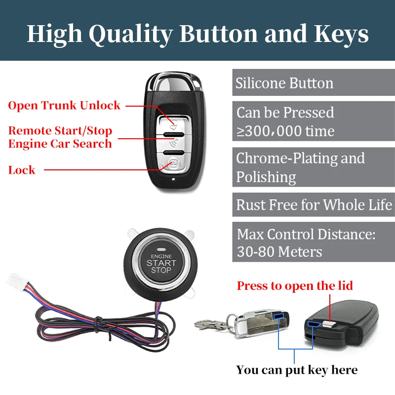 Hippcron Car PKE Keyless Remote Control Entry Start Stop Engine System Push Button Remote  Auto Universal 12V Anti-Theft