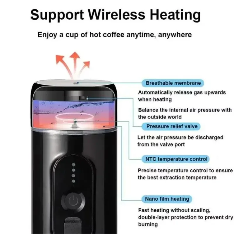 Cafetera Portátil Inalámbrica 2026, Cafetera de Viaje Espresso, Mini Cafetera para Auto, Máquina de Café Portátil