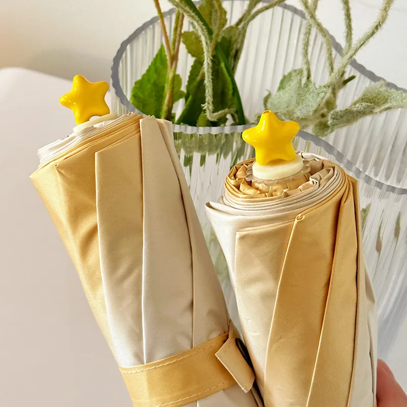 

Cute Star Pattern Auto Fold Umbrella: Portable Black Coating Sun & Rain Proof for Teens Girls School Outdoor UV Protection