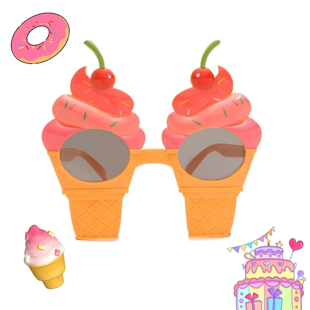 Cute Summer Cream Cone Glasses Girls Ice Cream Shape Ball Sunglasses Birthday Party Photo Props Halloween Dress Up Gift Party