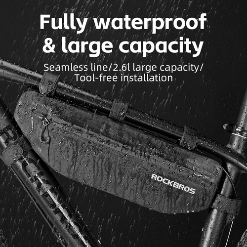 Imagen 2 del producto ROCKBROS-bolsa para tubo superior de ciclismo, impermeable, para bicicleta de montaña, con alforja triangular, bolsas de almacenamiento de gran capacidad, bolsa para ciclismo con marco frontal