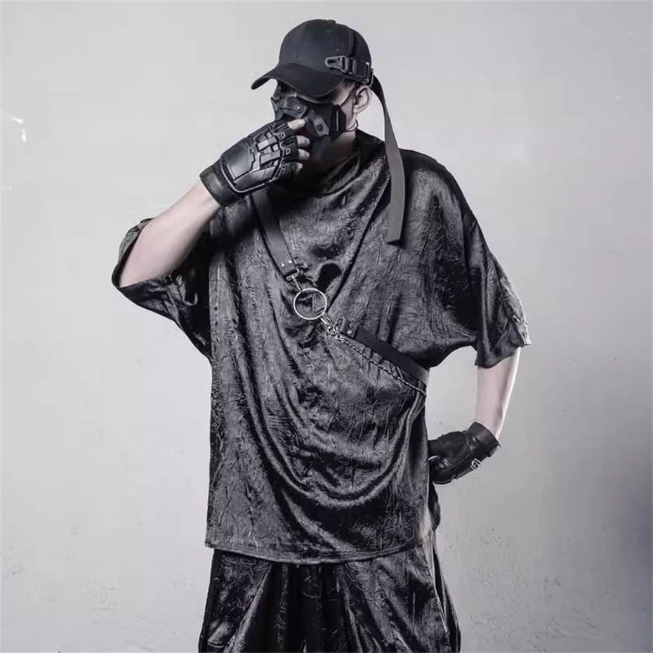 

2025 Summer Bat Sleeve T-Shirt Men Breathable Ice Silk Tshirt Hip Hop Streetwear Harajuku Loose Short Sleeve Tops Tees Y2K