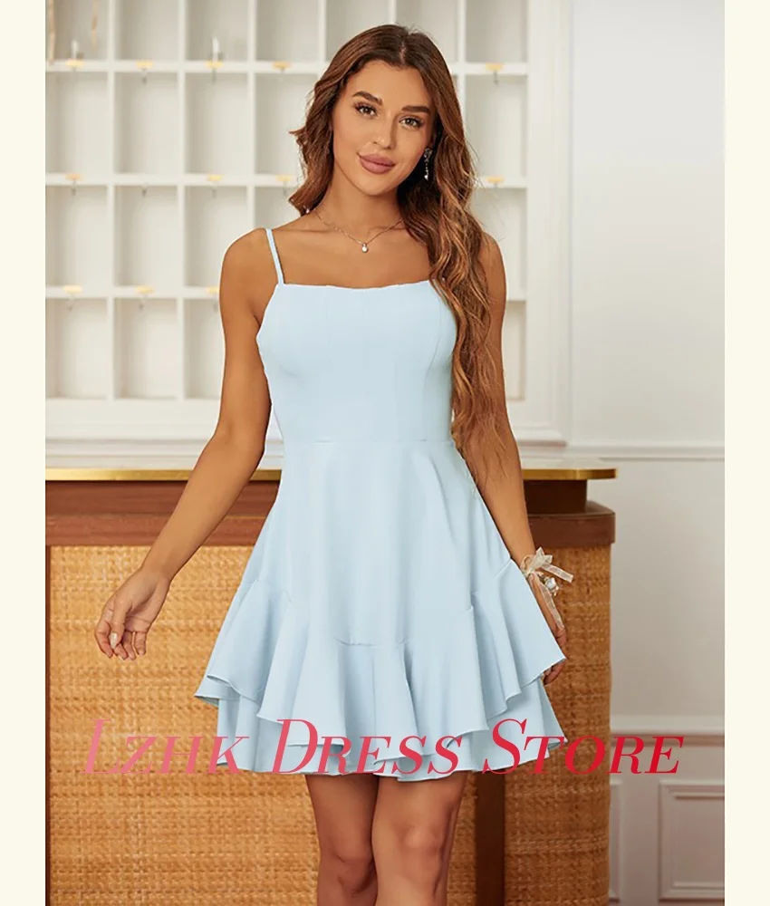 تخصيص أزياء جيرسي ألف خط السباغيتي الأشرطة مساء اللباس حساسة حمالة أكمام فستان Shret نسائي #2