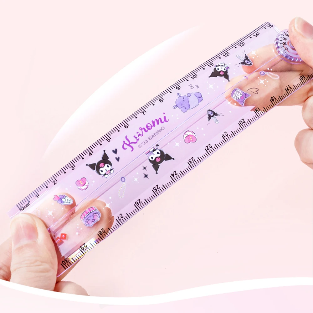 Sanrio Kuromi Image Rotating Folding Ruler 30cm Cartoon Children's Primary School Student Multi functional Ruler Stationery