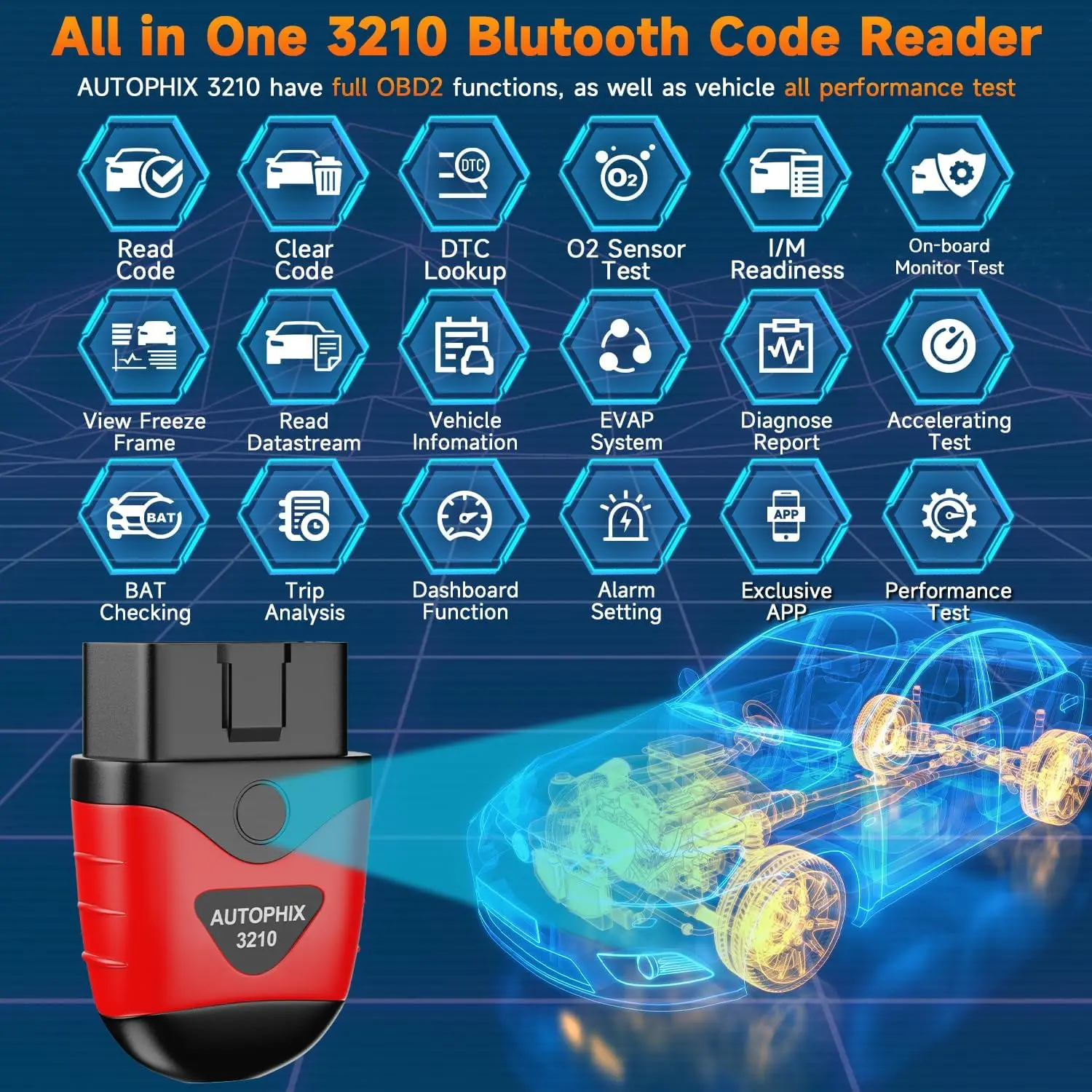 AUTOPHIX 3210 Obd2 ماسح ضوئي للسيارة بلوتوث محرك ضوء فحص قارئ رمز اختبار أداء البطارية obd 2 أداة تشخيص السيارات