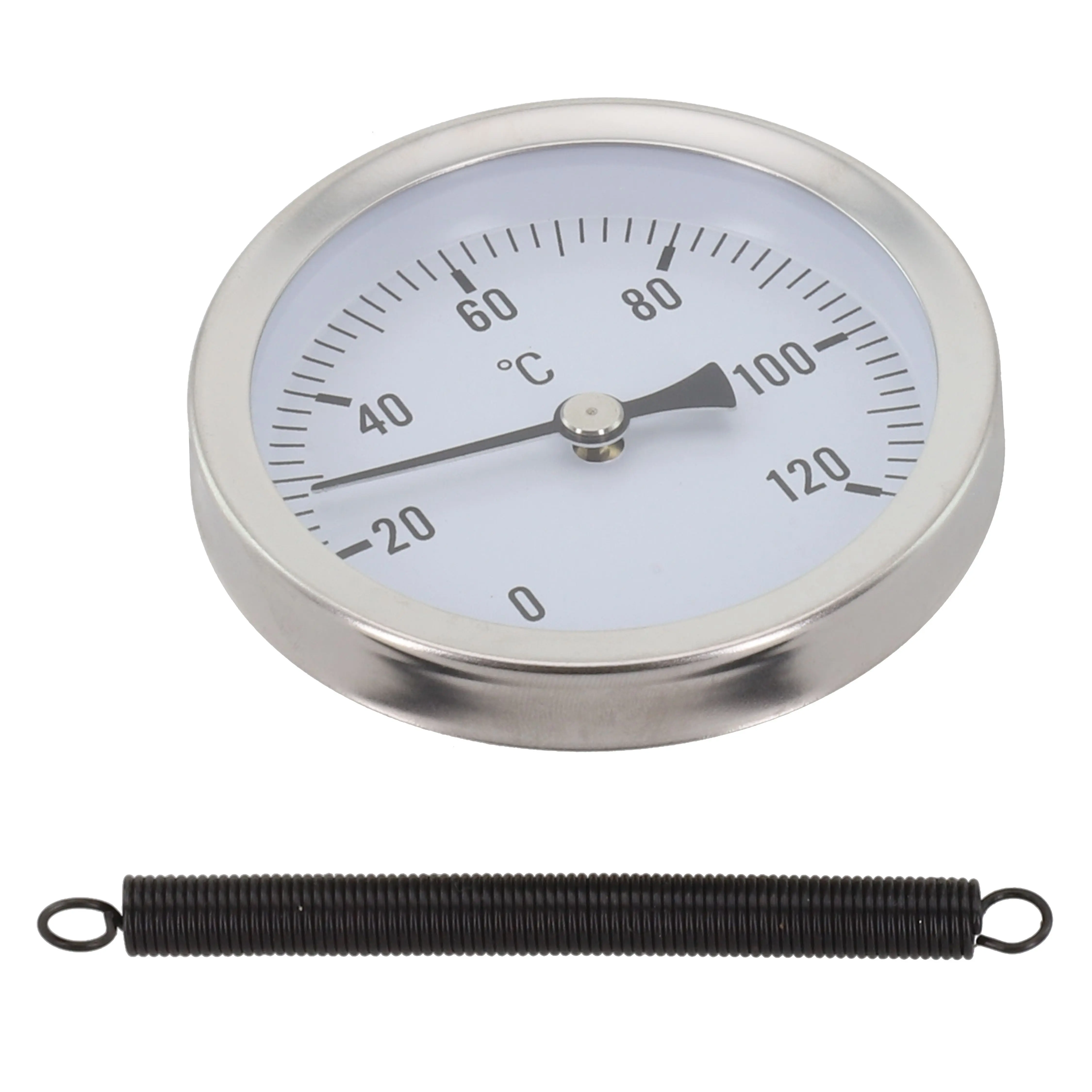 1pc Bimetall Pipe Thermometer 0-120°C Temperature Range With Fixing Spring For Heating Applications Industrial Processes