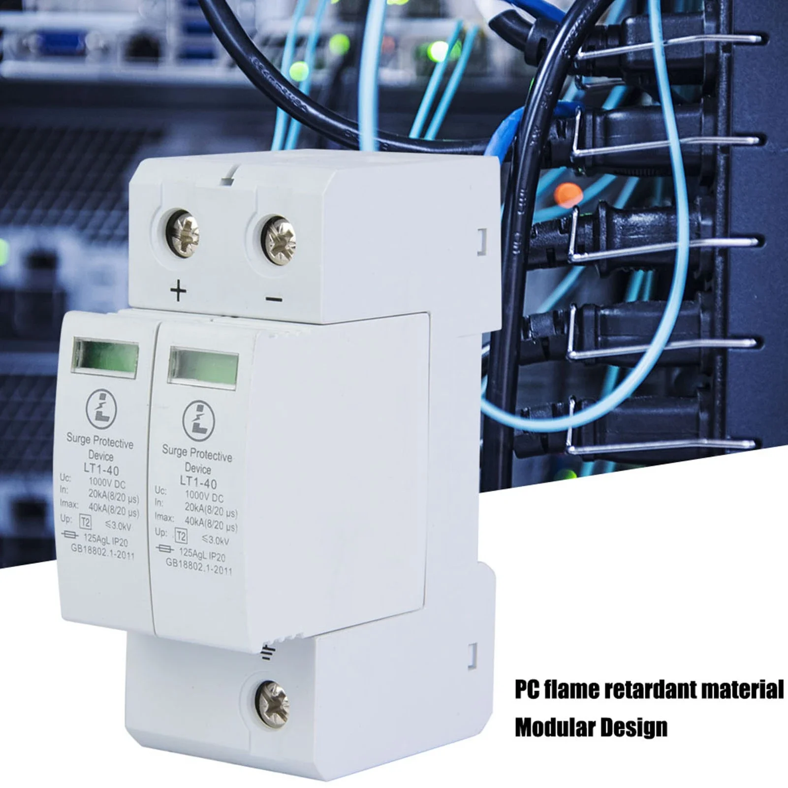 

1000V 2P 40KA Surge Protective Device DC Photovoltaic Lightning Tele Protector Low Voltage Arrester