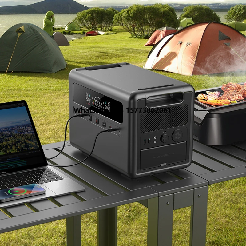 

Портативная электростанция для кемпинга с солнечной зарядкой, перезаряжаемая, LiFePO4, 2400 Вт