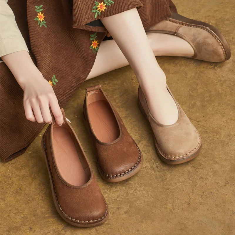 

Careaymade-тканая женская обувь из натуральной кожи, весенне-летняя женская обувь ручной работы с круглым носком в британском стиле, туфли на плоской подошве