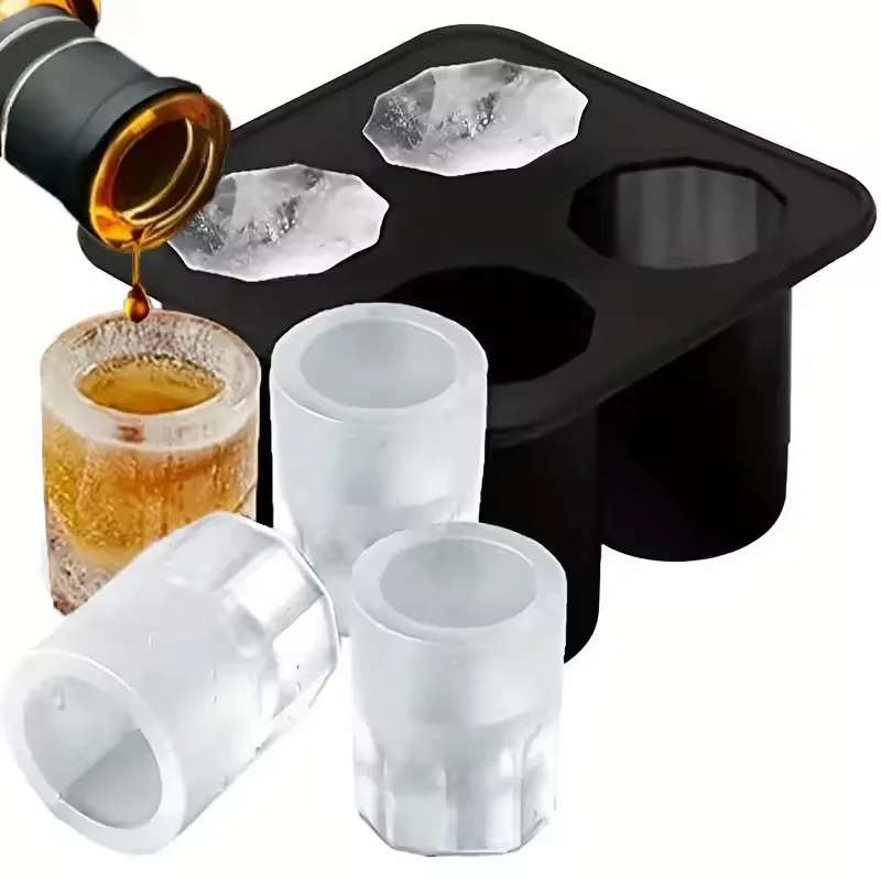 

Silicone Ice Cube Mold Four Hole Press Ice Block Maker Creative Round Cup Shape Ice Molds for Whiskey Beer Bar Kitchen Tools