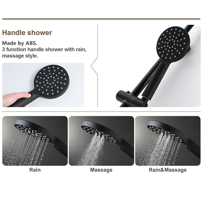 Three-Function Black Hand Held Shower Head Wall Mounted Household Round ABS Shower Head With Hose And Shower Holder