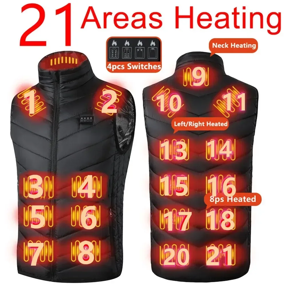 21 Areas Heated Vest Men Jacket Heated Winter Womens Electric Usb Heater Tactical Jacket Man Thermal Vest Body Warmer Coat 6XL