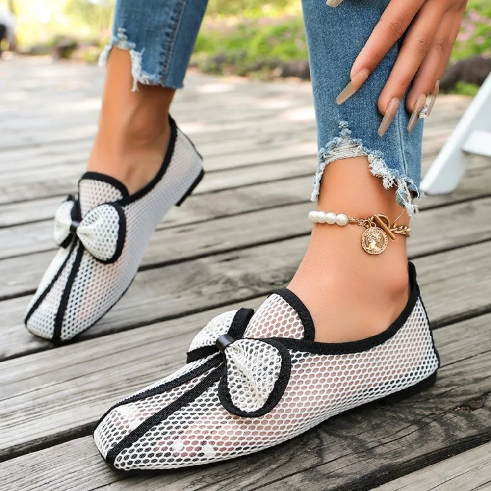 Retro Flache Schuhe Sommer Neu Quadratische Spitze Fischernetz Atmungsaktiv Hohl Ausgefallene Slip-on Baotou Halbpantoffeln Größe 42 – Detail 2