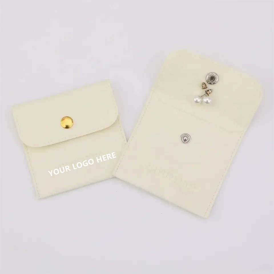 

Beige Microfiber Jewelry Small Gift Bags Custom Logo Size Design Ring Packaging Organizer Pouch Wedding Favor Candy Bag Business