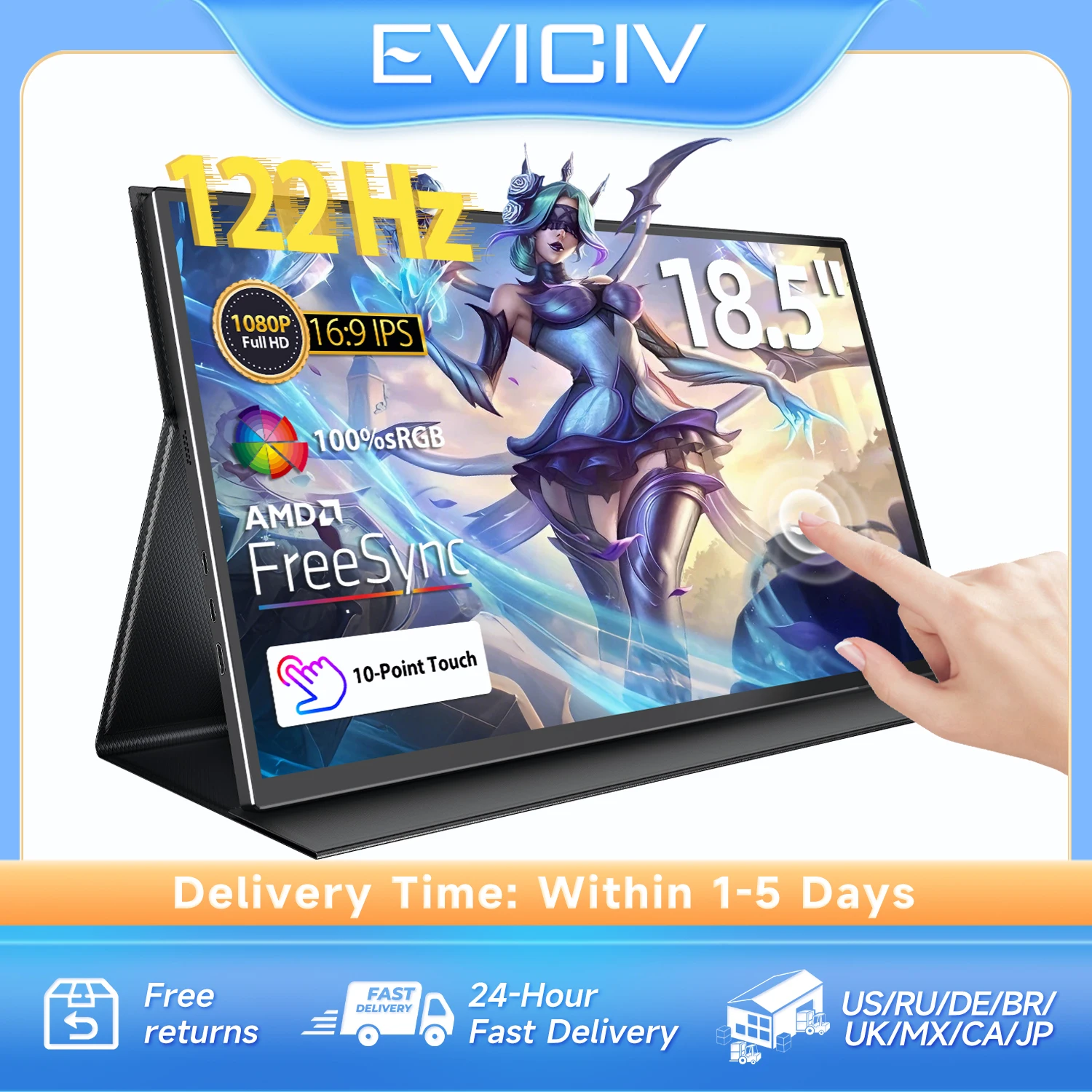18.5 Inch Touch Screen Portable Monitor 120HZ With Mini HDMI Type C External Gaming Display For Laptop Mac PC XBox PS4/5 Switch