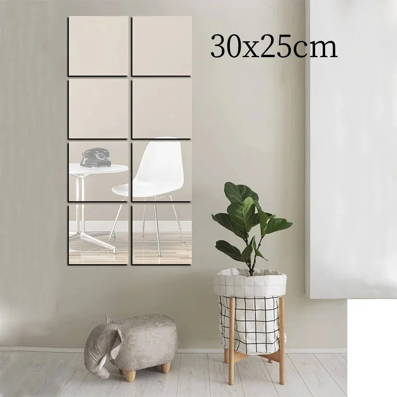 30*25cm Mirror Wall Sticker Plastic Mirror Sheets Soft Acrylic 3D Self-adhesives Mirror Decorations Living Room DIY Mirror