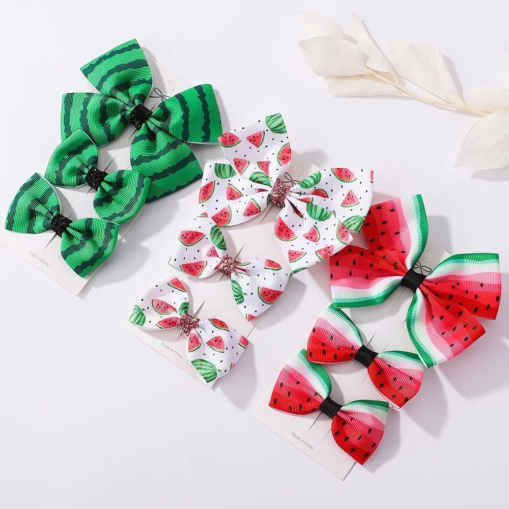 

3 Pcs/Set Girls Cute Watermelon Print Bowknot Hair Clip Kids Lovely Colorful Hairpins Headwear Children Baby Hair Accessories