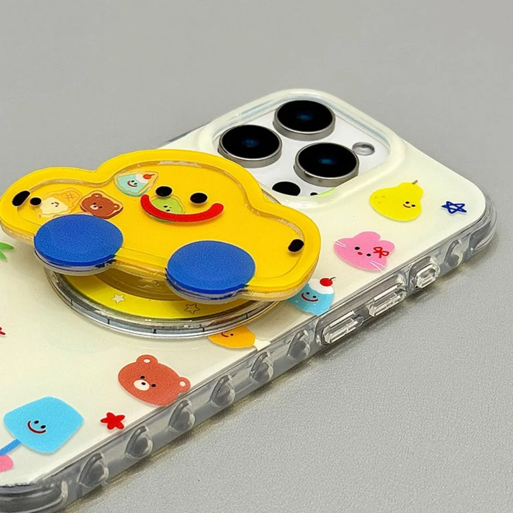 Bonito dos desenhos animados areia movediça shake carro para magsafe griptok titular telefone anel de dedo suporte para iphone 15 menina suporte