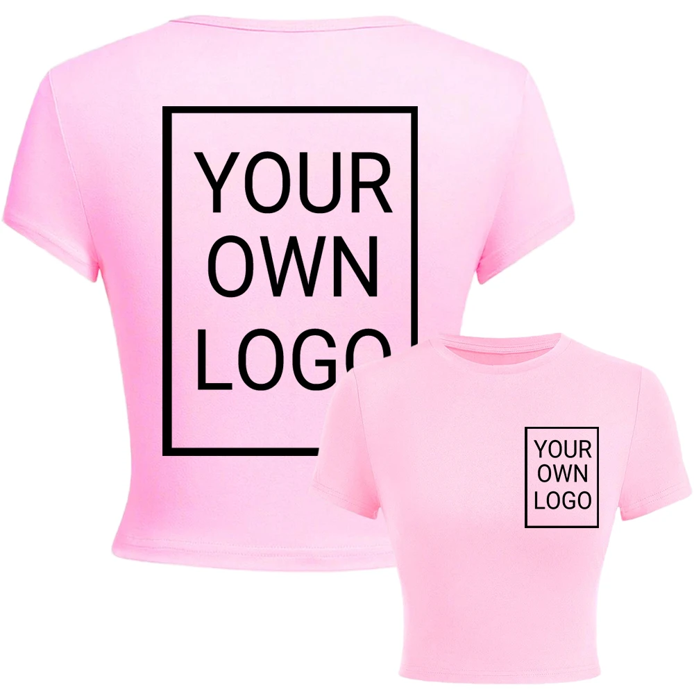Doppelseitiges DIY-Logo Benutzerdefiniertes Bild T-Shirts Damen Slim Fit Baumwoll-Crop-T-Shirt Sommer Y2K Yoga-Kleidung Rundhals Casual Tops – Detail 11