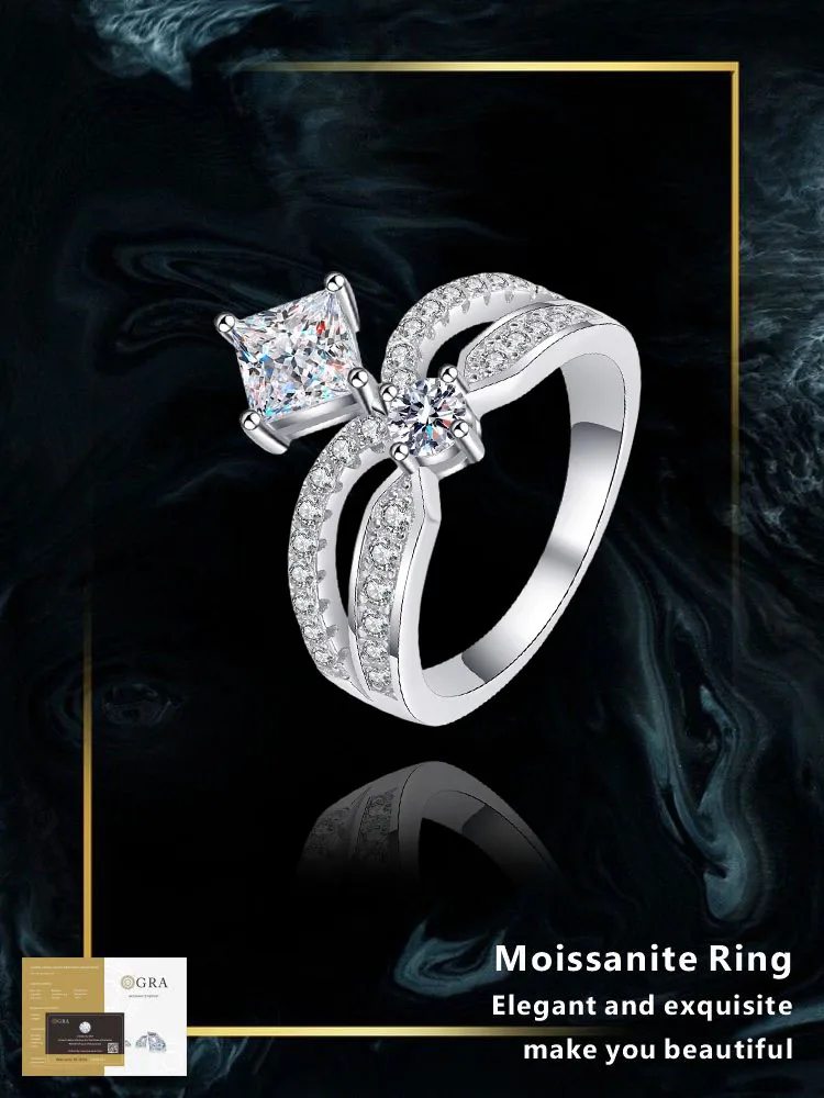 

925 sterling silver moissanite ring VVS1 with certified 1.3 carat temperament fine jewelry princess cut for women wedding